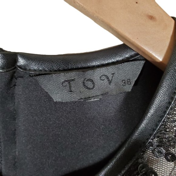 TOV Cropped Boxy Shirt Faux Leather Embellished Layered Clubbing Party Sz. 38 - Picture 2 of 8